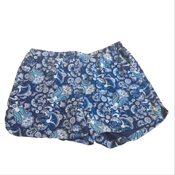 AMOUR VERT 100% Silk Pull On Shorts In Boho Paisley Print Navy/white. Size S - Picture 1 of 11